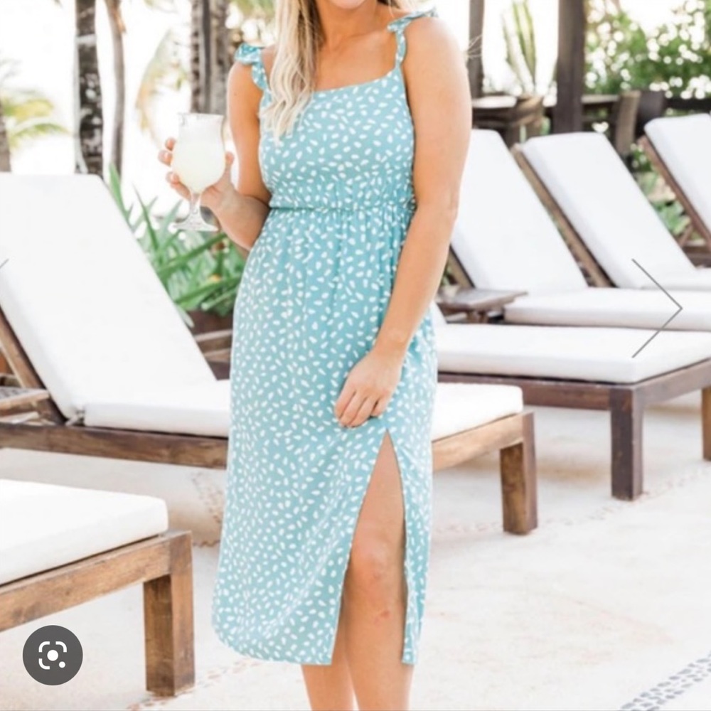 Pink Lily Mint/teal Printed Midi Dress